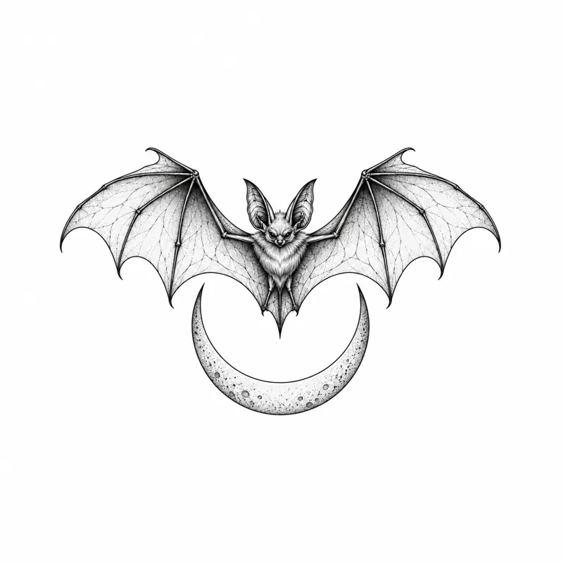 Bat and crescent tattoo design