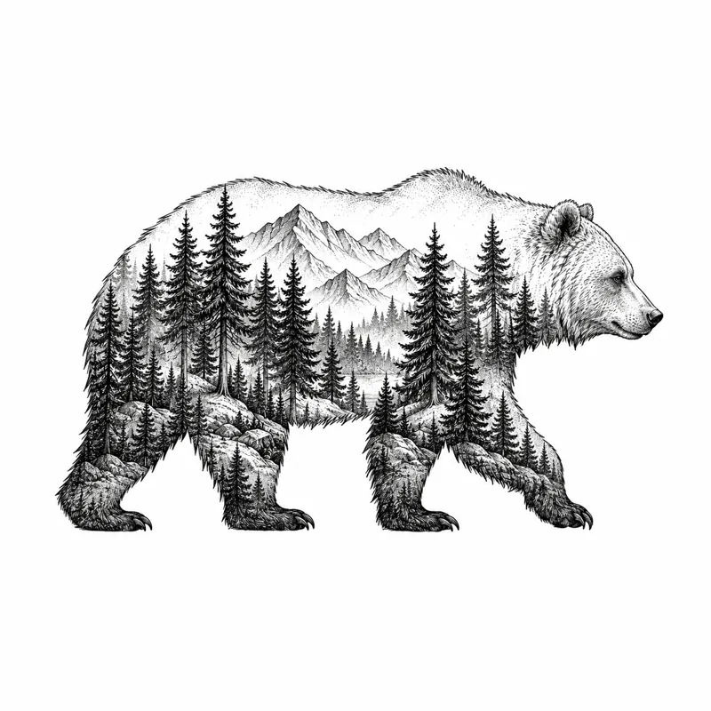 Forest bear tattoo design