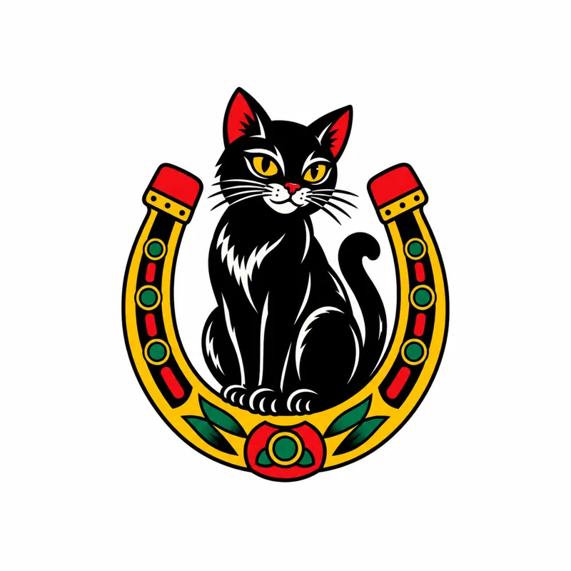 Black cat horseshoe tattoo design
