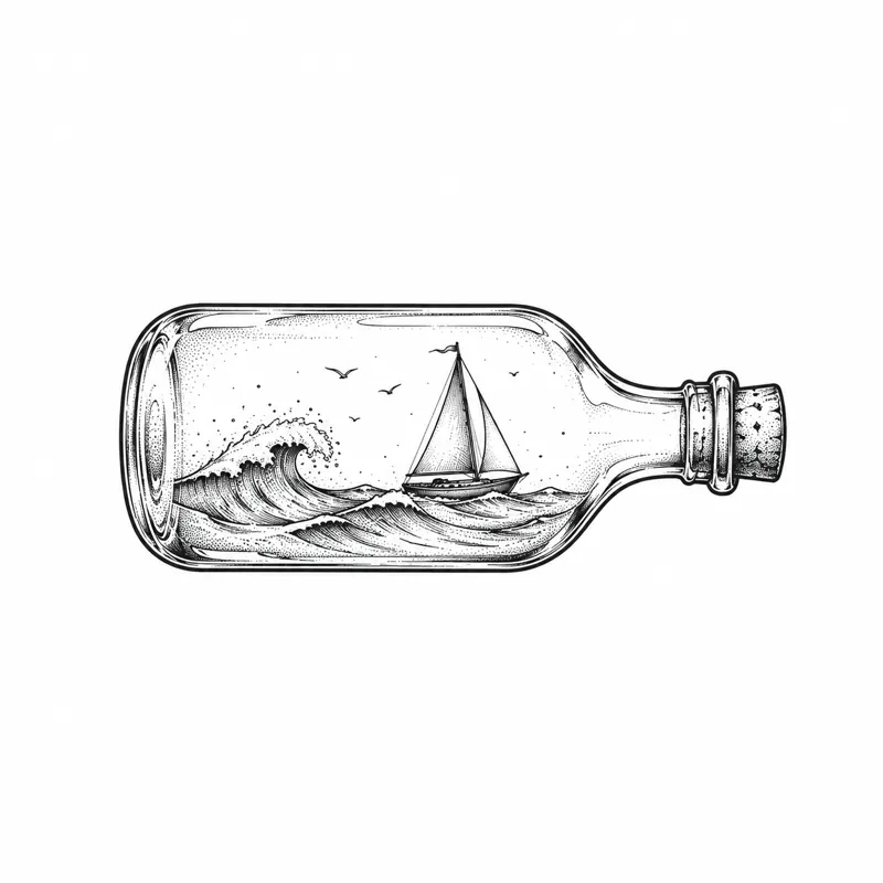 Ocean in a bottle tattoo design