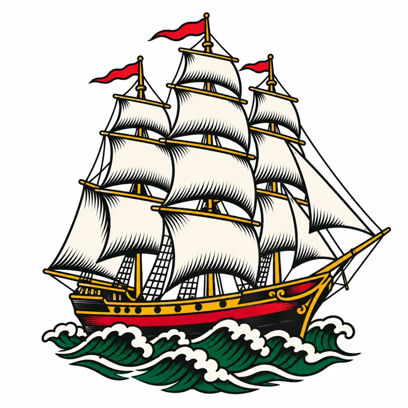 Clipper ship tattoo design
