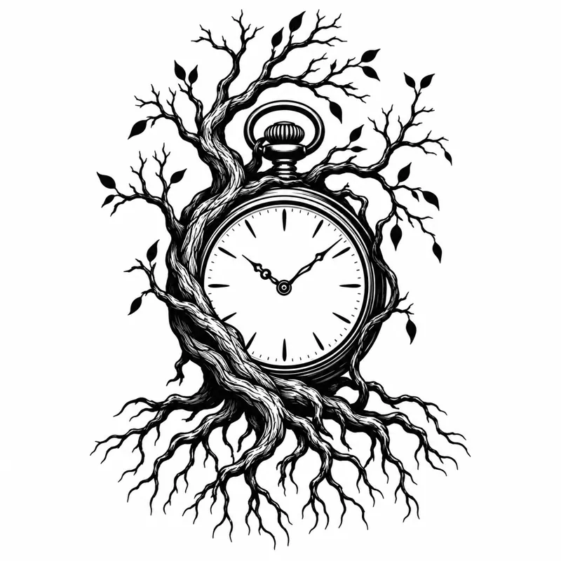 Rooted time tattoo design