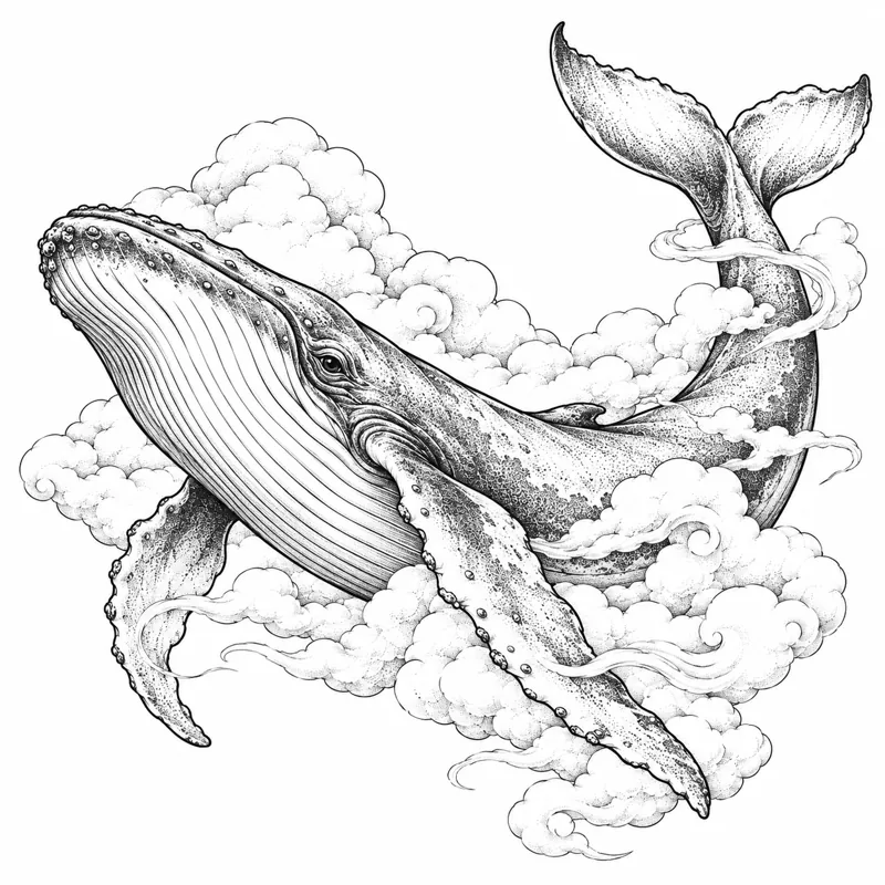 Whale in the clouds tattoo design