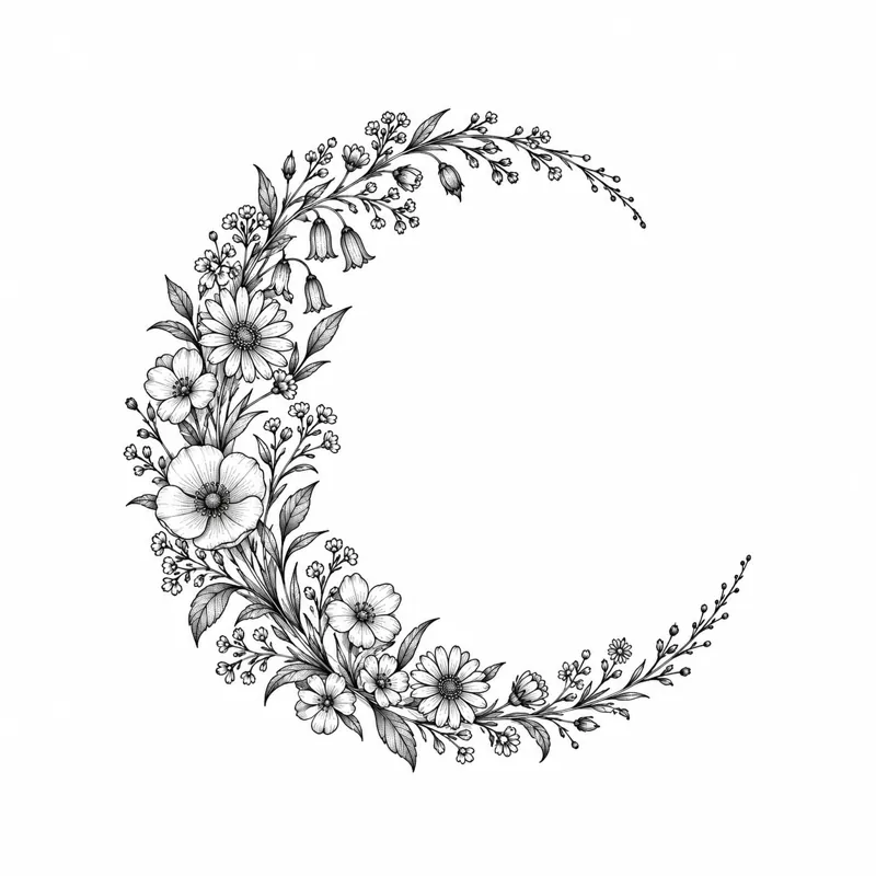 Floral crescent tattoo design