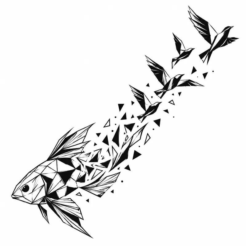 Fish to birds tattoo design