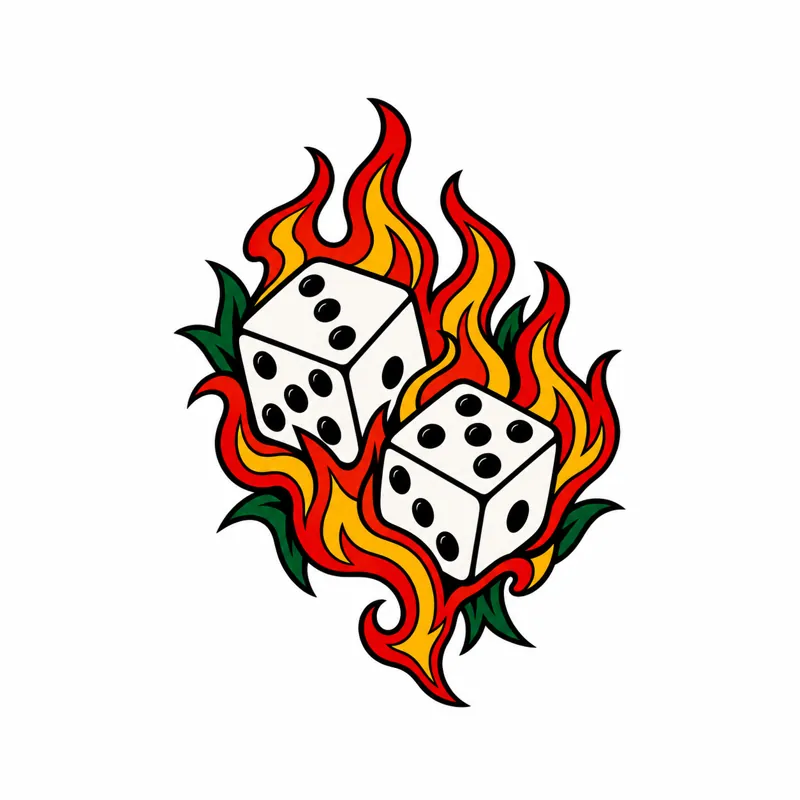 Flaming dice tattoo design