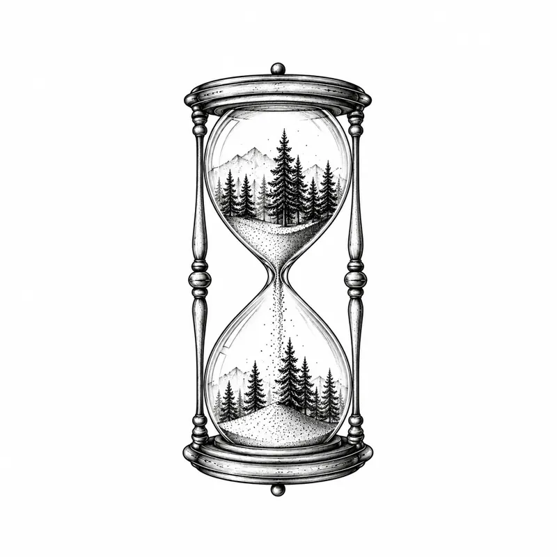 Forest hourglass tattoo design