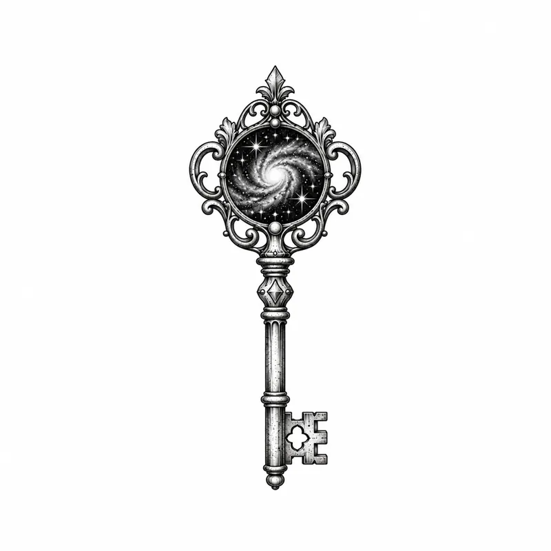 Galaxy key tattoo design
