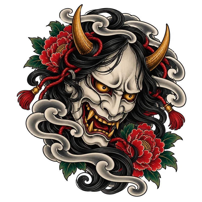 Hannya mask tattoo design