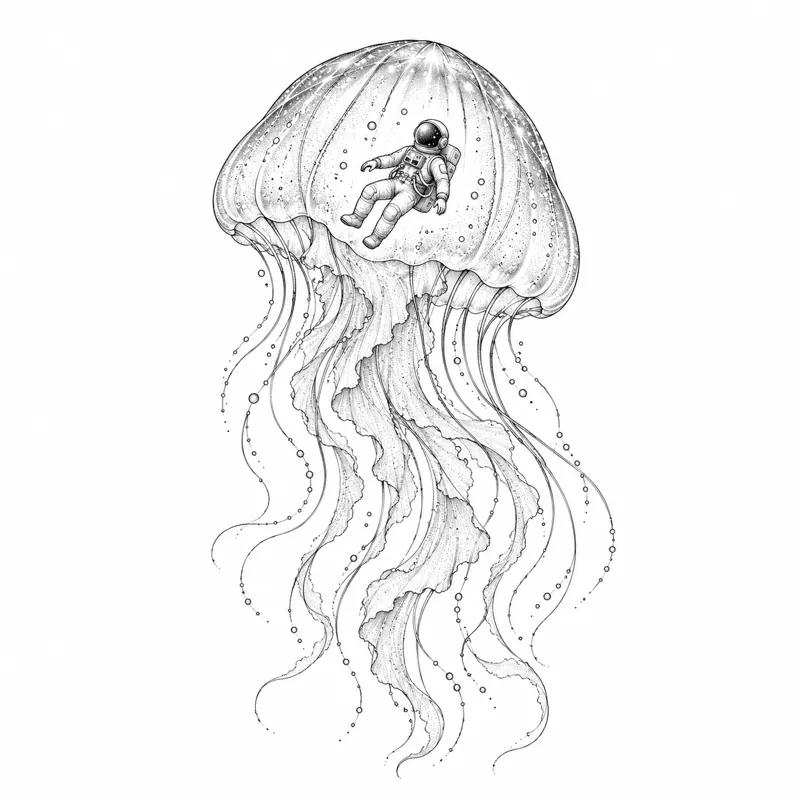 Jellyfish astronaut tattoo design