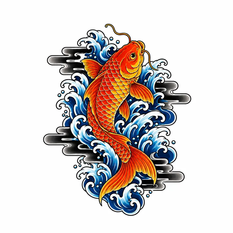 Koi and waves tattoo design