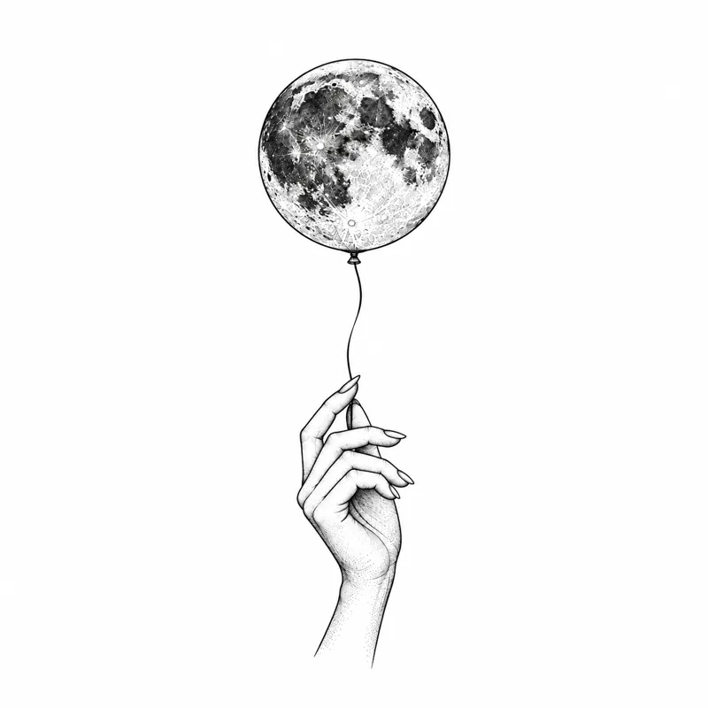 Moon balloon tattoo design