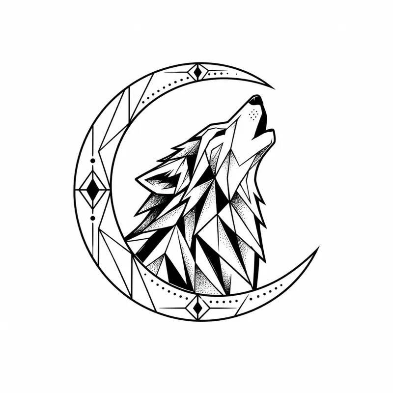 Moon wolf tattoo design