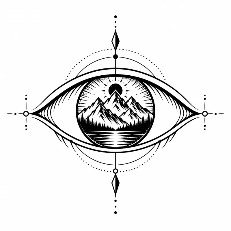 Mountain eye tattoo design