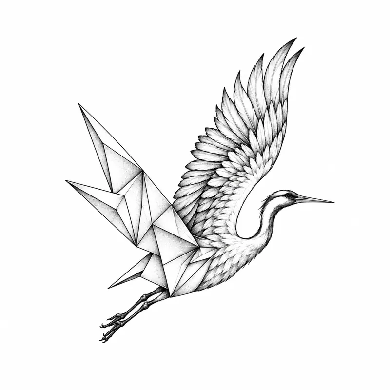 Origami crane tattoo design
