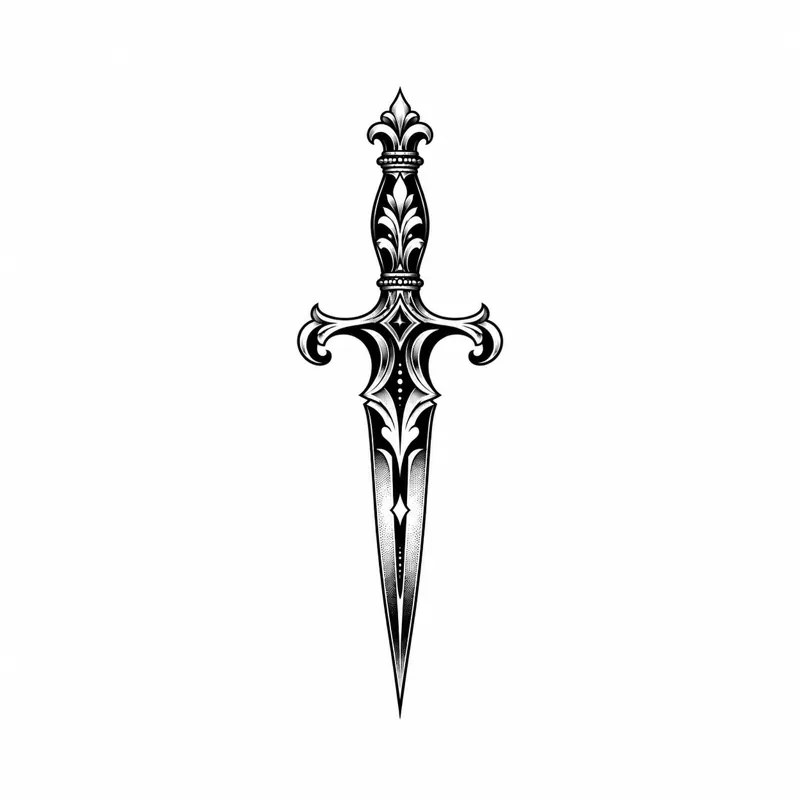Ornamental dagger tattoo design