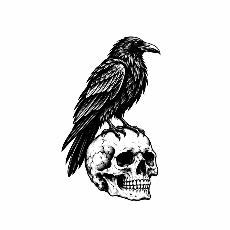 Raven on a skull tattoo design