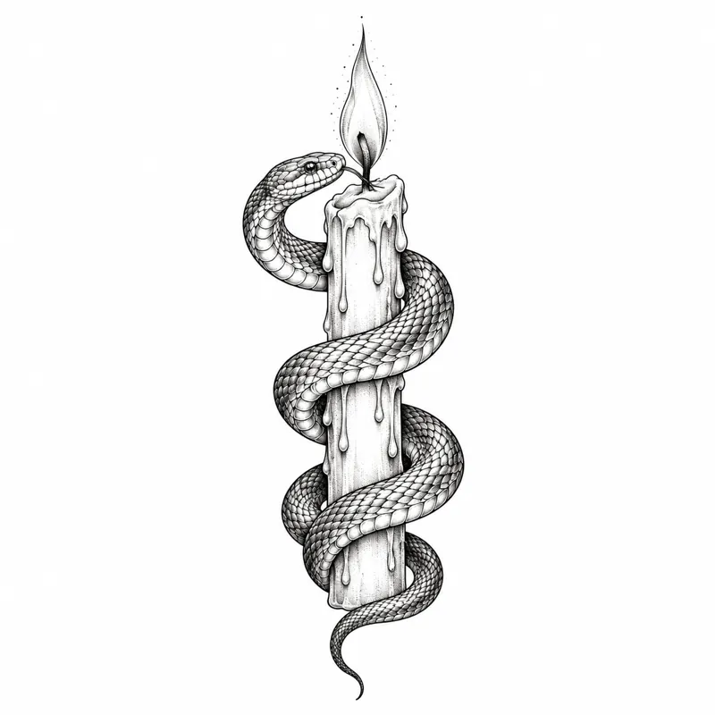 Snake and candle tattoo design