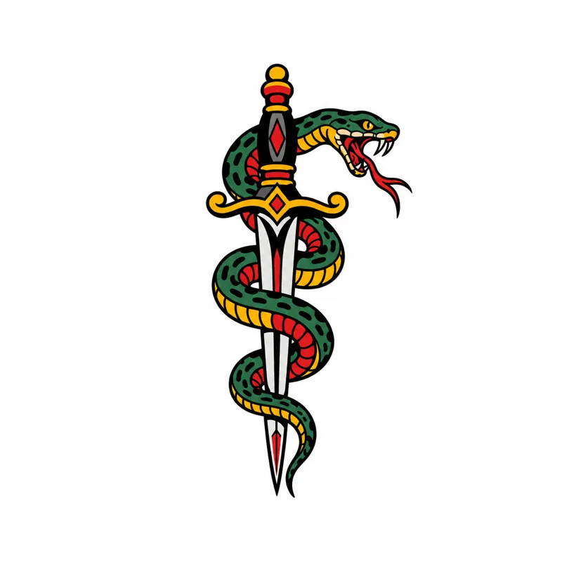 Snake and dagger tattoo design