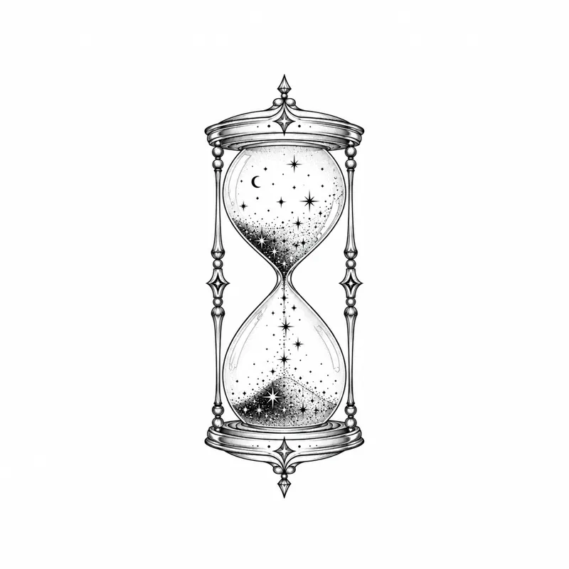 Starry hourglass tattoo design