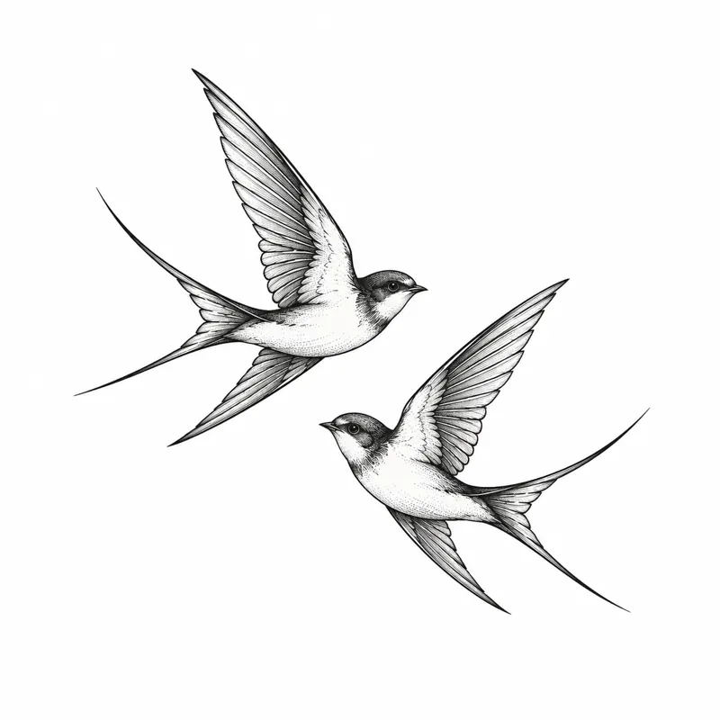 Two swallows tattoo design