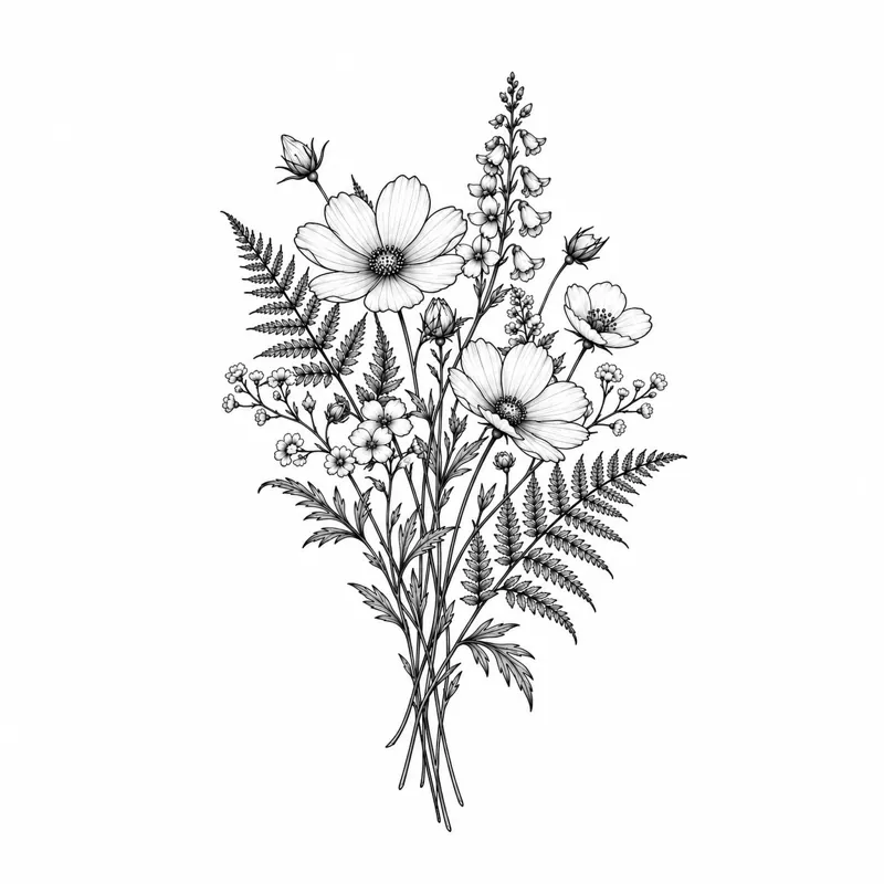 Wildflower bouquet tattoo design